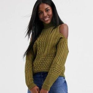 ASOS Cable Knit Sweater with Cut Outs, Green (NWT!)